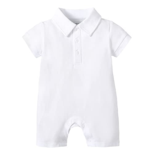 DEFAHN Baby Boy Polo Romper Short Sleeve Solid Bodysuit Jumpsuit Collared Onsies Pique Infant One-Piece Outfit