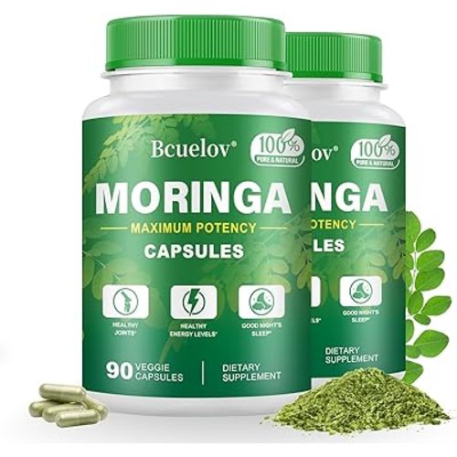 Moringa Capsules 2 Bottles | 800mg Pure Moringa Powder Capsules – Supports Energy, Immune Support, Gut Health, Green Superfood Contains Vitamins & Amino Acids