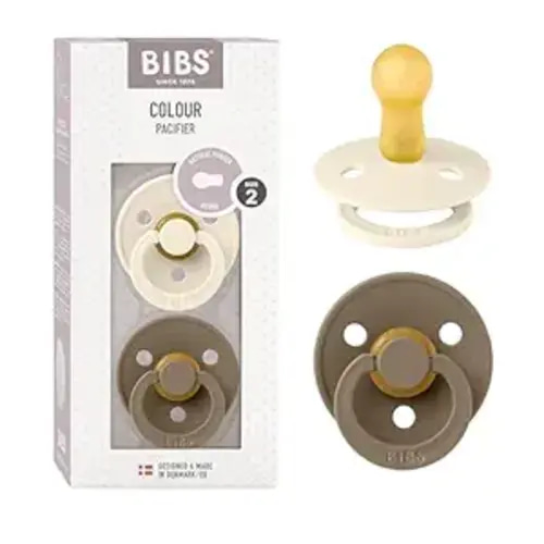 BIBS Pacifiers Colour Collection | Natural Rubber Baby Pacifier | Set of 2 BPA-Free Soothers | Made in Denmark | 6+ Months (Pack of 2) | Dark Oak/Ivory