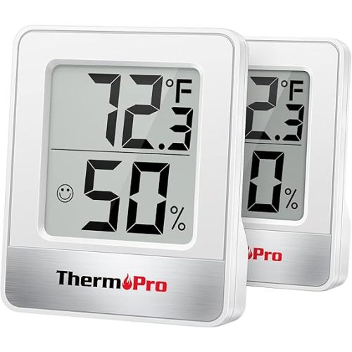 ThermoPro TP49 2 Pieces Digital Hygrometer Indoor Thermometer Humidity Meter Mini Hygrometer Thermometer with Temperature and Humidity Monitor Room Thermometer
