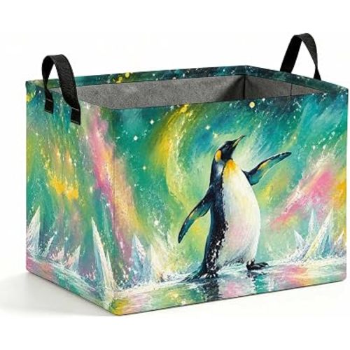 56L Storage Basket Aurora Penguin Laundry Hamper Collapsible with Handles