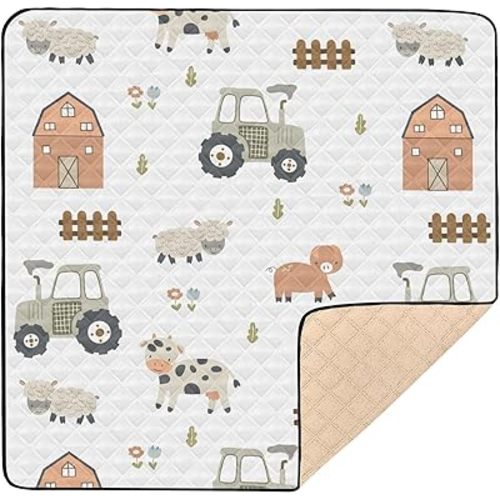 Baby Play Mat Farm Tractor House and Pets 50 x 50 Playpen Mat Baby Play Mats for Floor Play Gym Crawling Mat Non-Slip Cushioned Baby Playmat for Infants, Babies, Toddlers