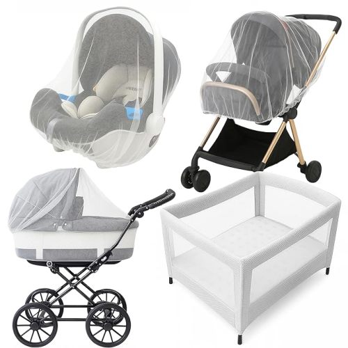 Enovoe Mosquito Net for Baby Stroller and Crib - Durable Mesh Bug Net Cover with Elastic Edge - Fits Strollers, Bassinets, Playards, and Mini Cribs - Travel Essential for Newborns - 63x64-Inch (White)