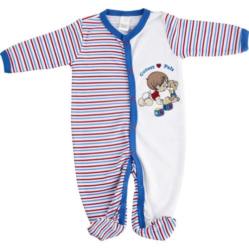Rare New Precious Moments Sleep & Play Striped Baby Boy Clothing Embroidered One-Piece Outfit Snap-Up Footed Romper Sleepsuit 0-3 M 'Cutest Pals' Boy with a Bear