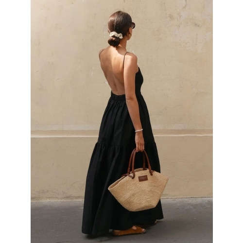 Solid Backless Long Dress | COMMENSE