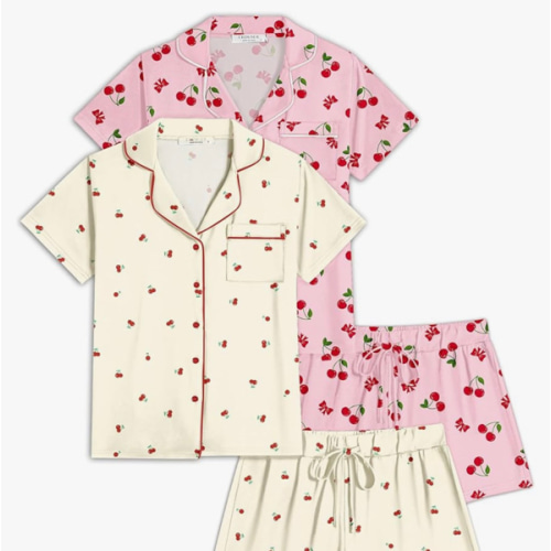 Ekouaer Womens Pajamas Set 2 Pack Button Down Summer Sleepwear Short Sleeve Comfy Pjs Loungewear Set