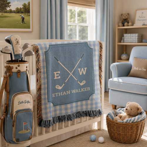 Personalized Golf Baby Blanket | Custom Name Baby Boy Gift | Golf Nursery Throw | Baby Shower Gift Golf Theme