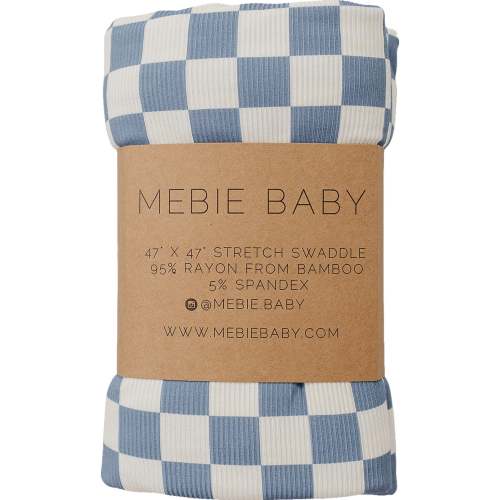 Blue Checkered Ribbed Bamboo Stretch Swaddle