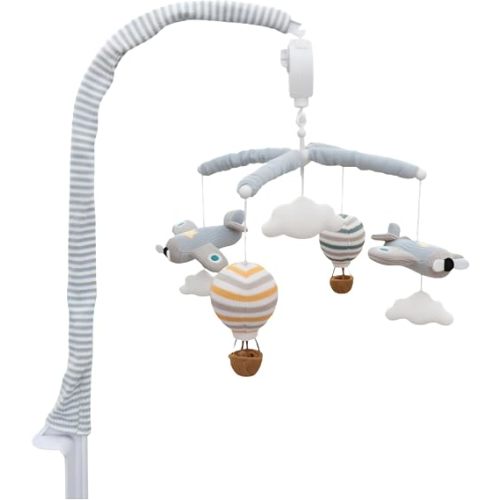 LIVING TEXTILES Baby Music Mobile - Up & Away Crib Toy, Sky Hot Air Balloon,Clouds Planes, Musical Nursery Decor, Calming Soother with 12 Lullabies Essential Perfect Toy for Boys Girls, Blue