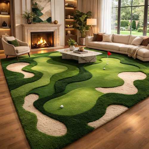 Hand-Tufted Wool Golf Course Rug for Nursery, Playroom – Sports Nature Area Mat