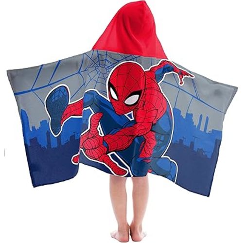 Jay Franco Hooded Bath and Beach Towel – Soft & Cozy 22" x 51" Kids' Cotton Pool Towel, Multicolored - Spiderman