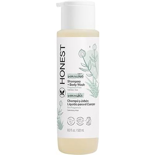 The Honest Company 2-in-1 Baby Shampoo & Body Wash, Fragrance-Free, Gentle, Tear-Free, Hypoallergenic, Naturally Derived, Sensitive Skin, 18 fl oz