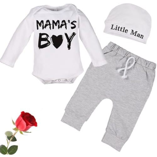 Baby Boy Clothes Newborn Fall Outfits Round Neck Letter Printed Romper+Pants+Hat 3PCS Outfits