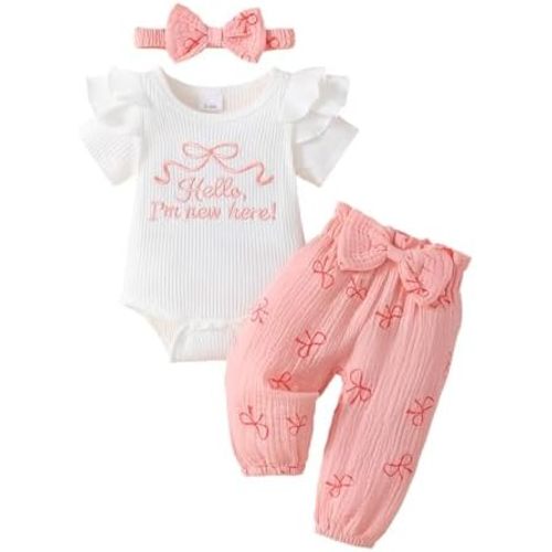 Newborn Outfit Baby Girl Going Home Outfit Ruffle Ribbed Romper Top Floral Pants Set Cute Summer Clothes