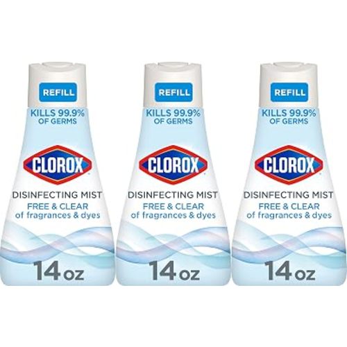 Clorox Free & Clear Disinfecting Mist Refill, Household Essentials, Fragrance Free, 14 Fluid Ounces, Pack of 3