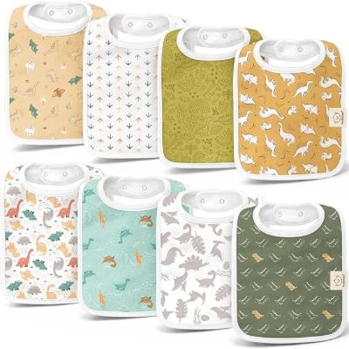 KeaBabies 8-Pack Organic Baby Bibs for Boys, Girls Drool Bibs (Mesozoic)