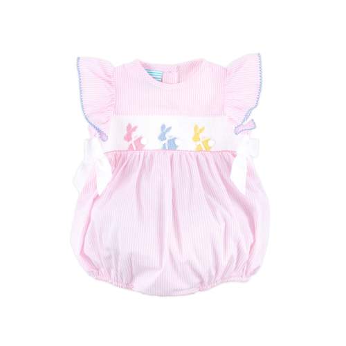 Spring Bunnies Pink Smocked Beverly Bubble