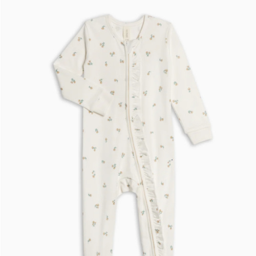 Neve Ruffle Zipper Footed Romper, 3-6M