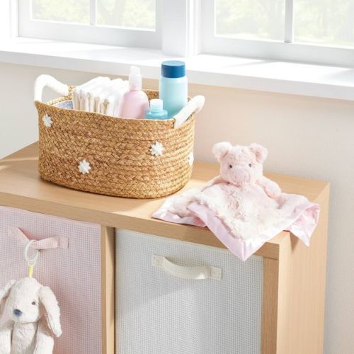 Braided Water Hyacinth with Tufted Embroidery Diaper Caddy Basket - Cloud Island™: Round Shape, 13.5" Depth