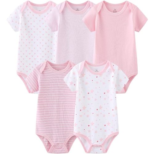 MAMIMAKA Unisex Newborn Bodysuits Infant Baby Clothes Short Sleeve One-Piece Cotton Bodysuit 5 Pack for Baby Boys and Girls