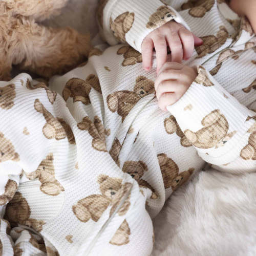 Beary Sweet Bamboo Waffle Zipper Footie