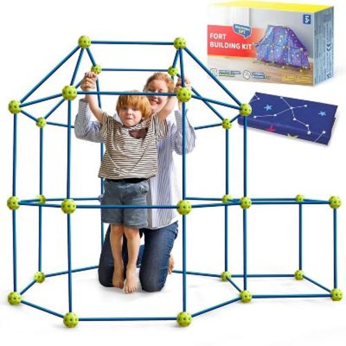Joyfy Kids Fort Building Kit, 81 Pcs Creative Tunnel DIY STEM Construction Toy with Starry Cloth Storage Bag, Birthday Gift for Boys Girls Aged 3-12