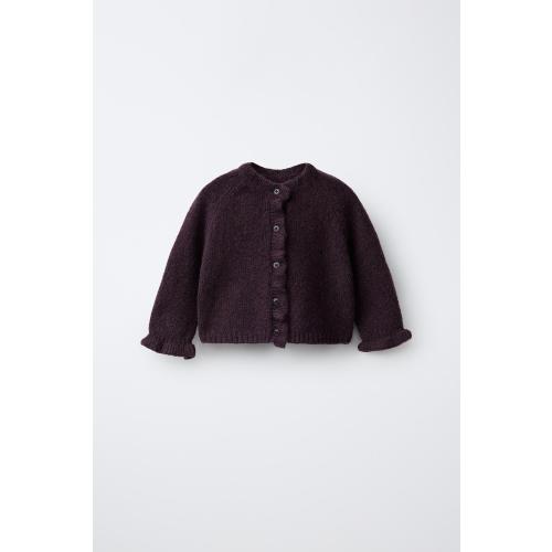 RUFFLE CARDIGAN - Burgundy | ZARA United States
