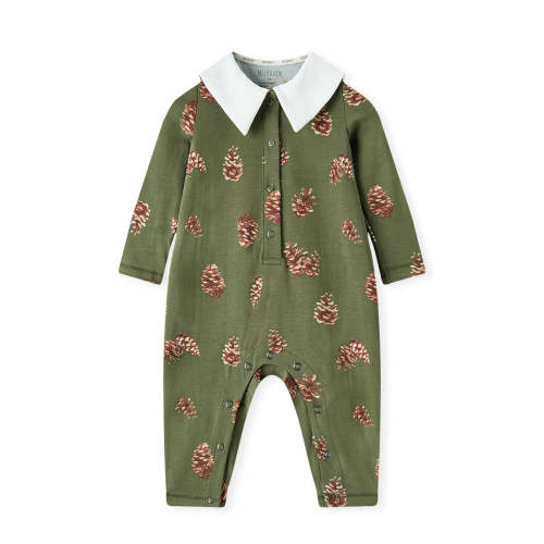Pinecone Cotton Stretch Collar Long Sleeve Jumpsuit