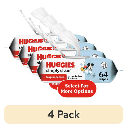 (4 pack) Huggies Simply Clean Unscented Baby Wipes, 1 Pack, 64 Total Count (Select for More)