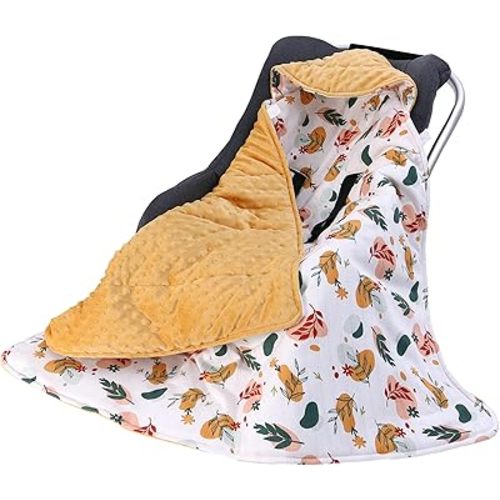 Winter Car Seat Blanket for Babies, Warm Minky Dot Carseat Swaddle Blankets for Infants Newborn, Universal Fit for Baby Car Seat, Leaf, 35.4"x35.4"