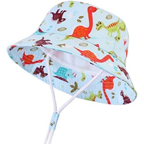 LANGZHEN Sun Protection Hat for Kids Toddler Boys Girls Wide Brim Summer Outdoor hat Cotton Baby Bucket Hat with Chin Strap