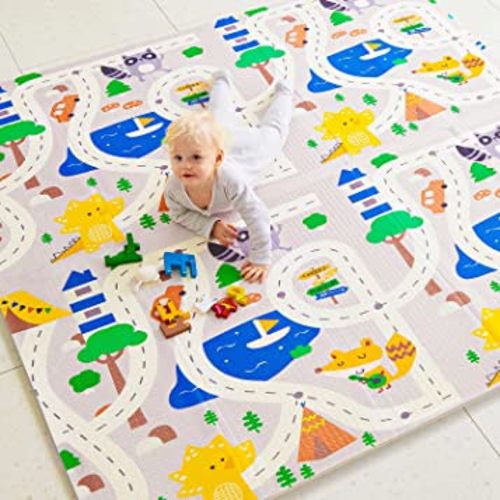71" x 79" Extra Large Foldable Baby Play Mat,Romrol Upgraded Tear Foam Proof Crawling Mat with Travel Bag Suitable for Indoor and Outdoor Use,Waterproof Playmat Suitable for Babies,Toddlers, Infants