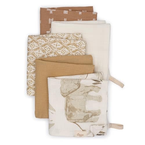 Crane Baby Wash Cloth Set, 100% Cotton Safari Animal Theme, Set of 5 Washcloths for Newborn, Muslin, Baby Registry Gift