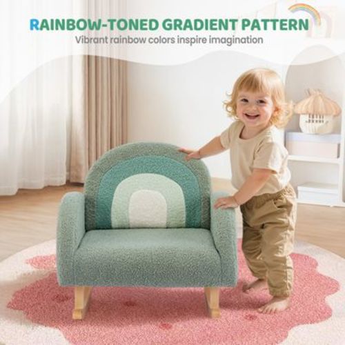 JOYMOR Upholstered Kids Armchair Rocking Chair, Gradient Teddy Fleece Comfy Fabric Wooden Frame Sofa for Reading