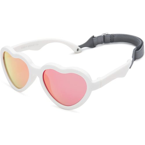 Hycredi Baby Heart Shaped Sunglasses - with Strap Adjustable Polarized Shades for Newborn Infant Age 0-24 Months