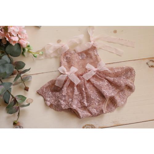 Newborn Shoulder Tie Floral Dress/ Newborn Girl Prop/ Muave Lace