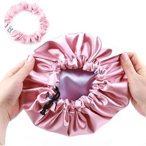 Kids Satin Bonnet Sleeping Cap for Natural Hair Teens Toddler Child Baby Adjustable Satin Cap for Night Sleeping Reversible Double Layer Pink/Purple