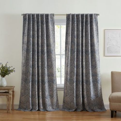 Vittoria Paisley Printed Blackout Single Curtain Panel - 52" x 84" - Blue - Elrene Home Fashions