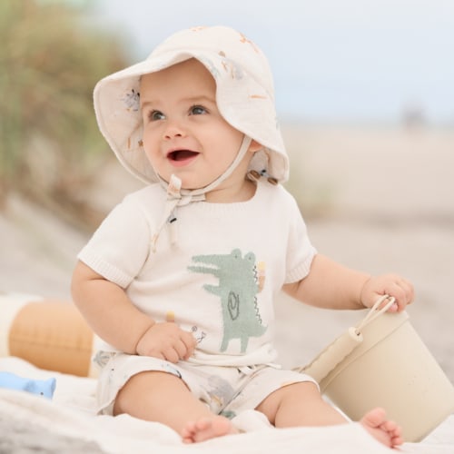 Alligator Knit Pullover + Seaside Safari Organic Muslin Short Set – Elegant Baby