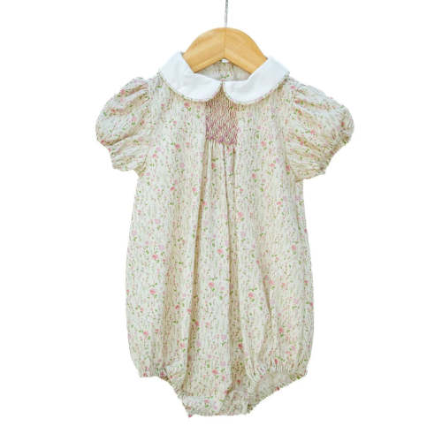 Pink Floral Smocked Woven Emmie Bubble