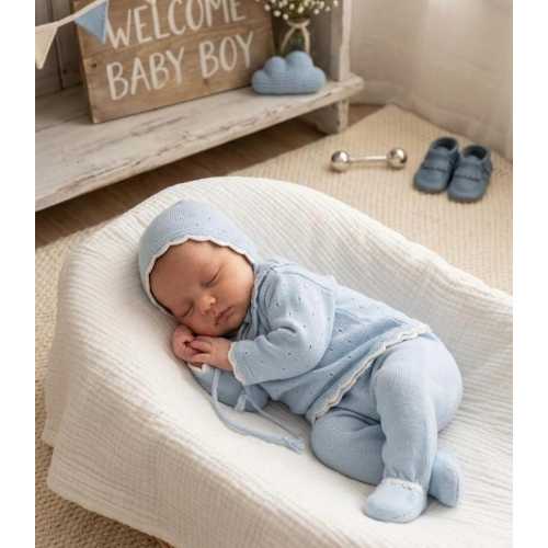 Knitwear Newborn Boy Sky Blue Gray knit Goin Home Baby outfit first cloth from hospital made spain pregnant sweet wait