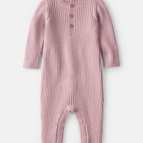 Pink Baby Girl Ribbed Cotton Jumpsuit - Pink | Carter’s Oshkosh Canada