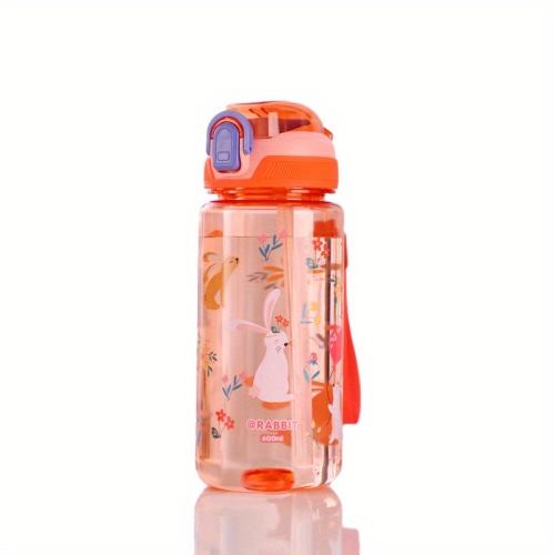 1pc 20.29oz Cartoon Portable Straw Cup, Bpa-Free Pc Plastic Water Bottle for Outdoor, Leakproof Round Shape, Include Straw And Hand Strap