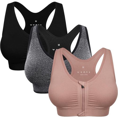 Women's Zip Front Sports Bra Wireless Post-Surgery Bra Active Yoga Sports Bras