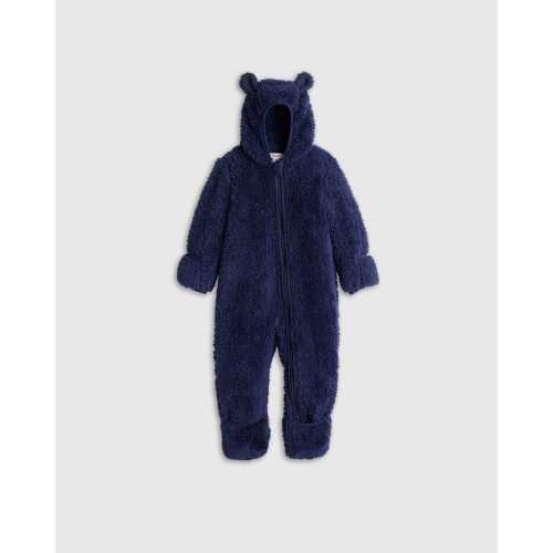 Recycled Sherpa Fleece Baby Bear Bunting - Baby in Navy