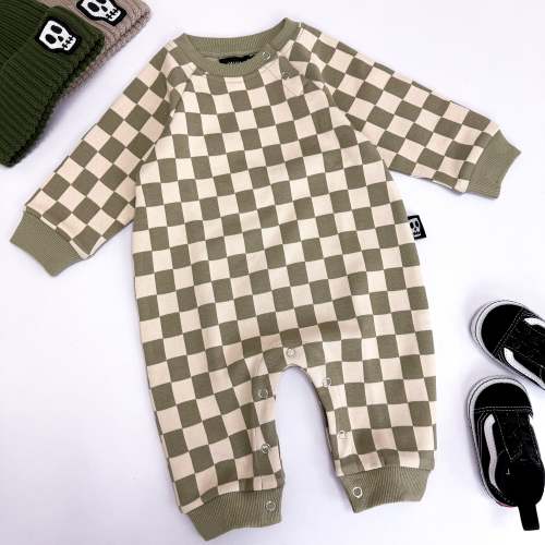 OLIVE CHECKERBOARD FOOTLESS ROMPER – Skeletots