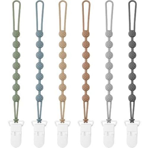 6 Pack Silicone Pacifier Clip with One Piece Design for Baby