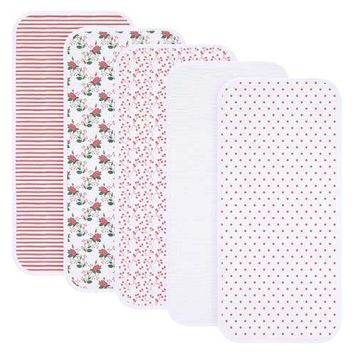 sleepyturtle Pack of 5,Muslin Baby Burp Cloths,Soft and Absorbent,Unisex,Easy to Use (Pink-lh)