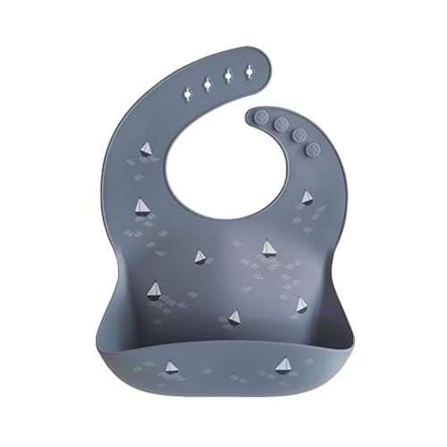 mushie Silicone Baby Bib | Adjustable Fit Waterproof Bibs (Boats)
