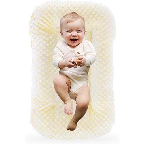 Baby Lounger for Newborn,Baby Play Mat Tummy Time Soft and Breathable Cotton for Playtime & Learnning,Babies Essentials Gifts Home Travel 0-12 Months(Yellow Bean)